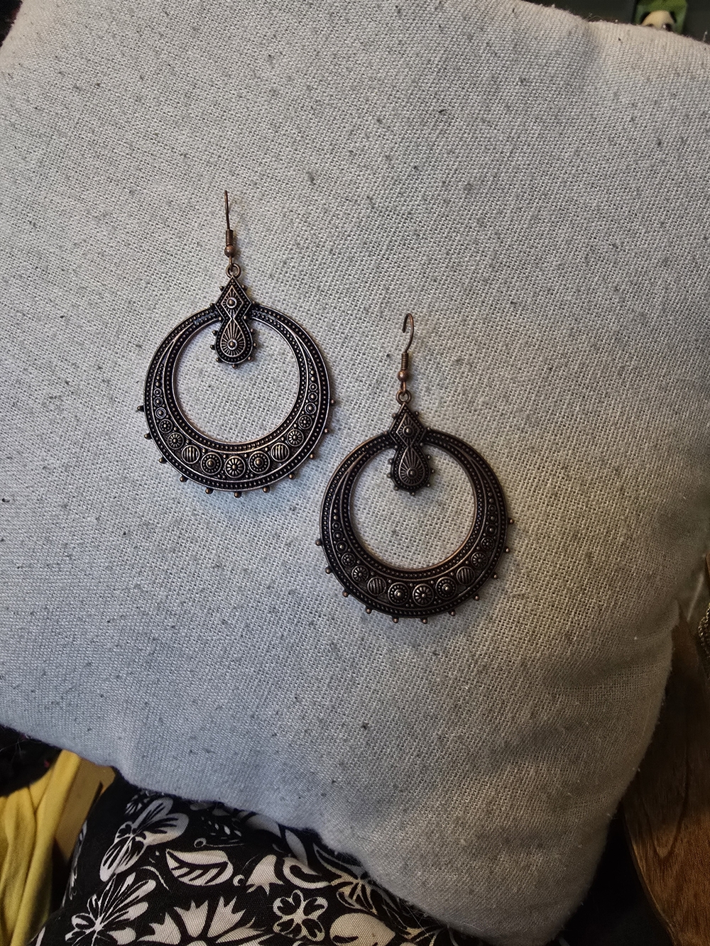 Bohemian Filigree Hoop Dangle Earrings in Antique Bronze
